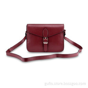 Genuine Leather Cross Body Burgundy Shoulder Bag with Top Flap Closure and Back Slip Pocket